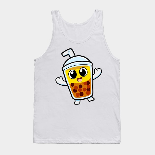 Cartoon Happy Boba Milktea Lover Kawai Tank Top by Irlustra Studio